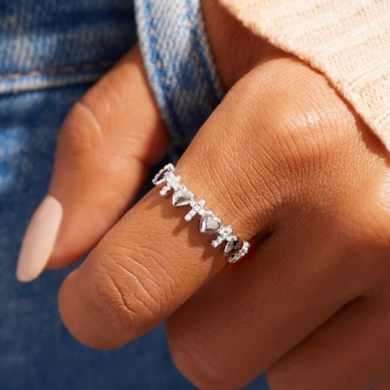 Simple Cross Heart Ring with Synthetic Zirconia